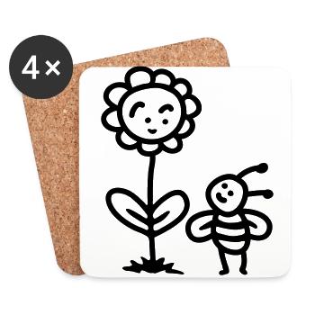 Bee Flower - line - Coasters (set of 4) - white - Front
