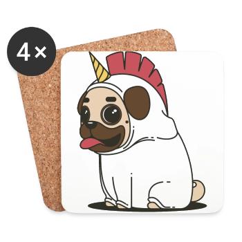 Cuddly Unicorn Pug - Coasters (set of 4) - white - Front