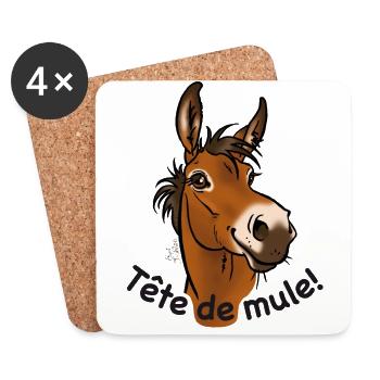 Mule, Tête de mule! (texte noir) - Dessous de verre (lot de 4) - blanc - Devant