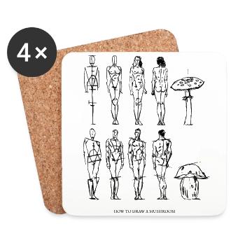 comment dessiner un champignon / champignons / Art - Dessous de verre (lot de 4) - blanc - Devant