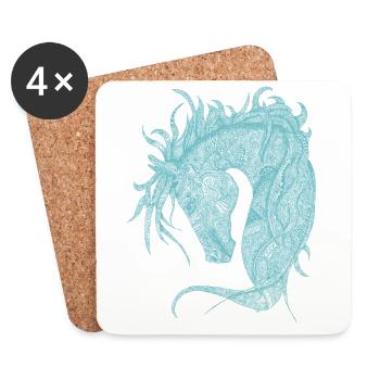 Horses Head Zentangle Turquoise - Coasters (set of 4) - white - Front