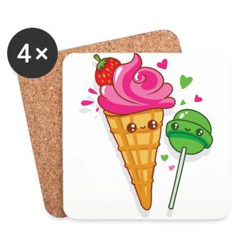 Bonne crème glacée et les sucettes sont amoureux - Dessous de verre (lot de 4) - blanc - Devant
