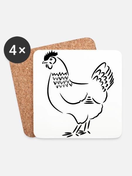 Huhn Henne - Untersetzer (4er-Set) - Weiß