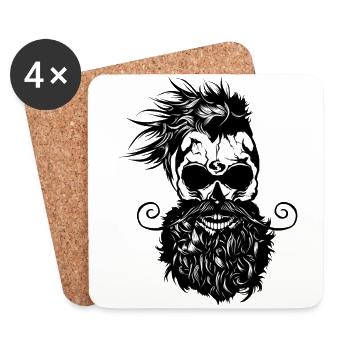 tete de mort hipster skull barbu barbe moustache s - Dessous de verre (lot de 4) - blanc - Devant