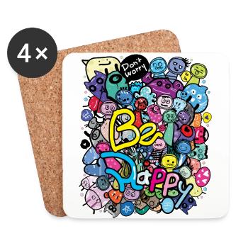 Be happy doodle monster - Coasters (set of 4) - white - Front