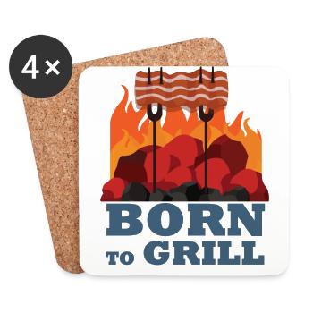 Geboren um zu grilen BBQ Zeit Geschenk Grill - Untersetzer (4er-Set) - Weiß - Vorne