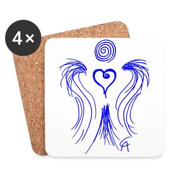 Graphique coeur ange bleu - Dessous de verre (lot de 4) - blanc - Devant