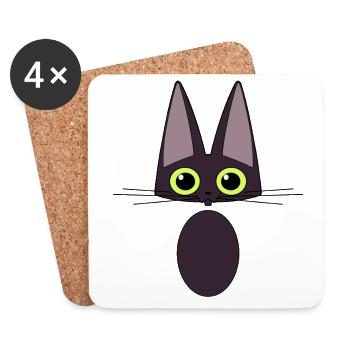 Chat noir - Dessous de verre (lot de 4) - blanc - Devant