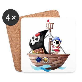 Petit pirate avec son bateau - Dessous de verre (lot de 4) - blanc - Devant