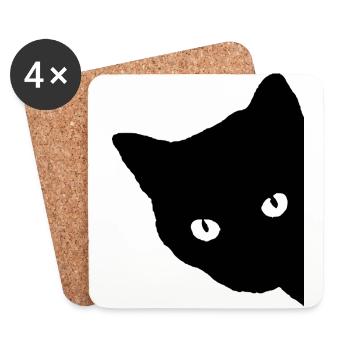 chat noir cadeau amour animal - Dessous de verre (lot de 4) - blanc - Devant