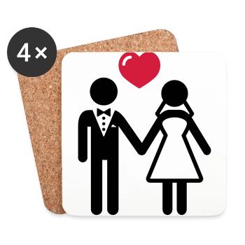 Mariée et le marié avec coeur - Dessous de verre (lot de 4) - blanc - Devant