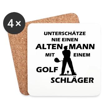 Senior homme jouant au golf chemise cadeau - Dessous de verre (lot de 4) - blanc - Devant