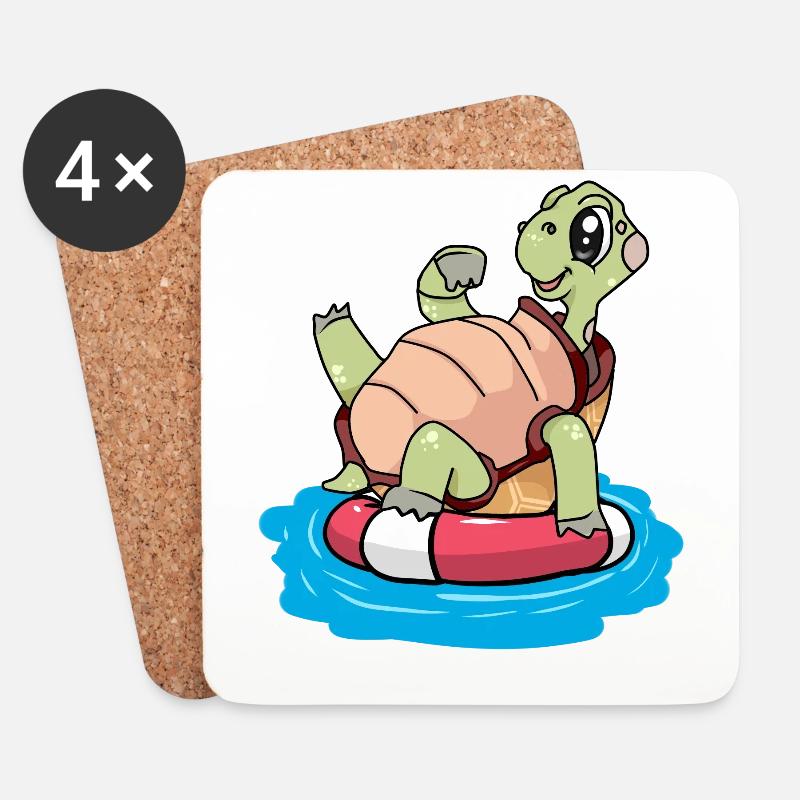 Schildkröte Seenot Schwimmring Ahoi Kind - Untersetzer (4er-Set) - Weiß
