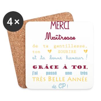 merci maîtresse cadeau de fin d'année cp - Dessous de verre (lot de 4) - blanc - Devant