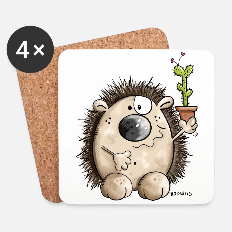 Igel mit Kaktus - Untersetzer (4er-Set) - Weiß