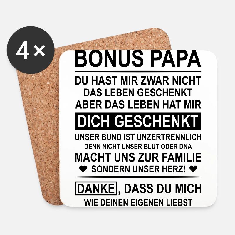 Bonus Papa Danke Stiefvater - Untersetzer (4er-Set) - Weiß