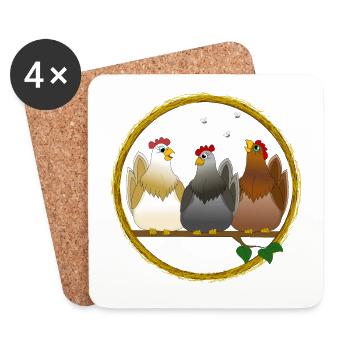 Poules poulets poulet coq poulets oiseau oeuf pâques - Dessous de verre (lot de 4) - blanc - Devant