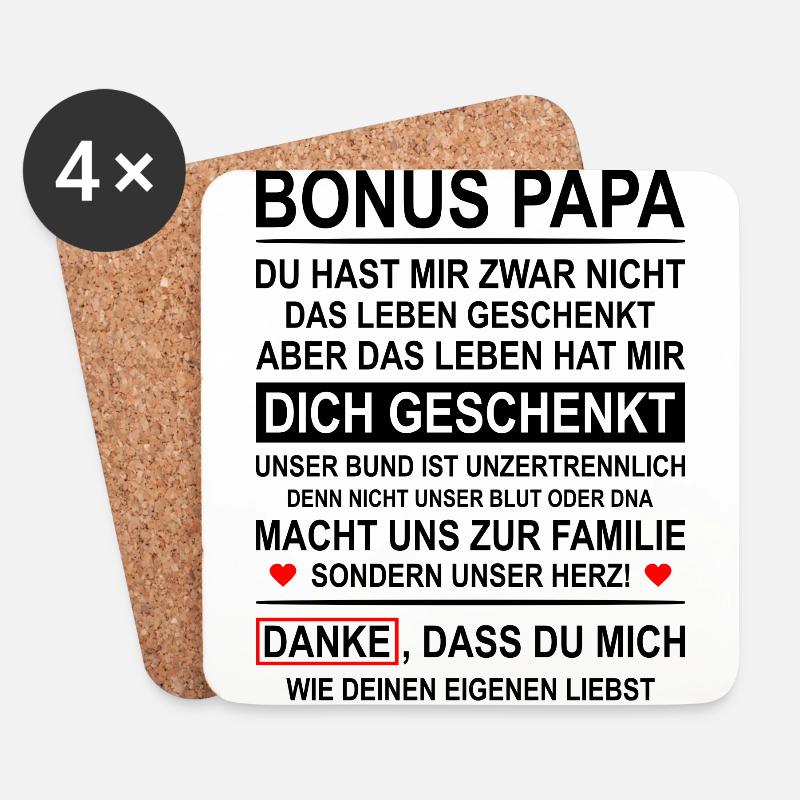 Bonus Papa Danke Stiefvater - Untersetzer (4er-Set) - Weiß