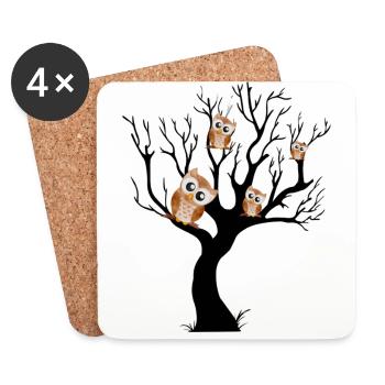 Eule Nachteule auf Baum - Untersetzer (4er-Set) - Weiß - Vorne