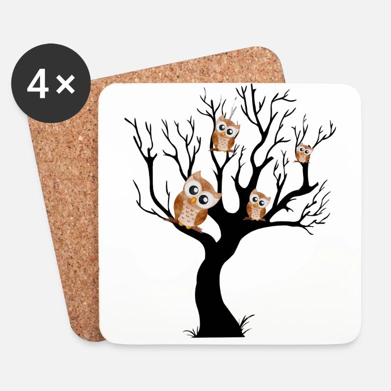 Eule Nachteule auf Baum - Untersetzer (4er-Set) - Weiß