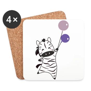 Zebra Ballon fliegt oben lustige Tiere für Kinder - Untersetzer (4er-Set) - Weiß - Vorne