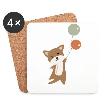 Chien vole avec des ballons vers le haut drôle animal - Dessous de verre (lot de 4) - blanc - Devant