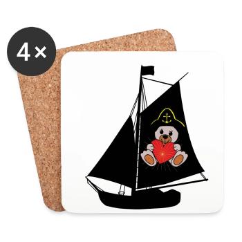 voilier voilier voilier bateau maritime Teddy Ahoy - Dessous de verre (lot de 4) - blanc - Devant