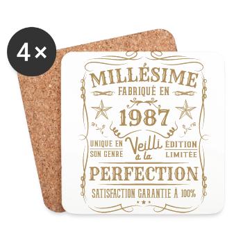 Millésime Fabriqué En 1987 Vieilli à La Perfection - Dessous de verre (lot de 4) - blanc - Devant