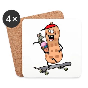 Erdnuss Skater Skateboard Teenager Jugendlicher - Untersetzer (4er-Set) - Weiß - Vorne