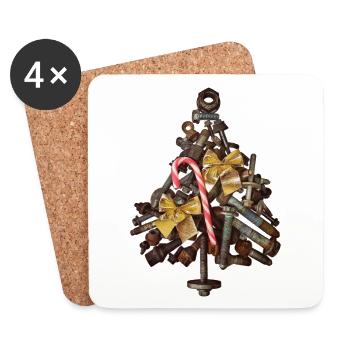 Wheel Screw Christmas Tree Merry Christmas - Coasters (set of 4) - white - Front