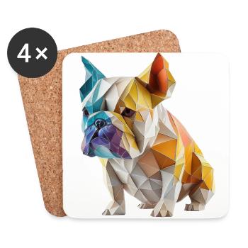 Moderne Farbenfrohe Origami Bulldog Hund - Untersetzer (4er-Set) - Weiß - Vorne