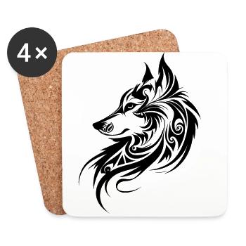 Wolf Silhouette Tribal Tattoo Style Tier Natur Fan - Untersetzer (4er-Set) - Weiß - Vorne