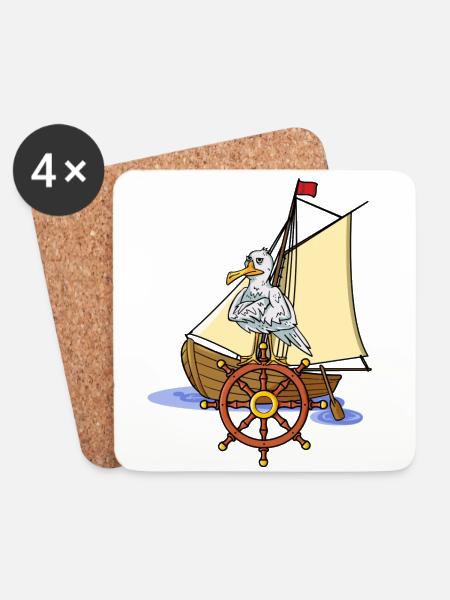 Maritim Boot Steuerrad Seefahrer Möwe Segelboot - Untersetzer (4er-Set) - Weiß