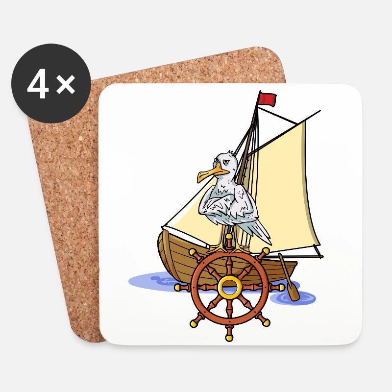 Maritim Boot Steuerrad Seefahrer Möwe Segelboot - Untersetzer (4er-Set) - Weiß