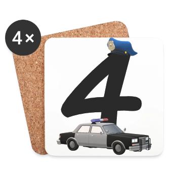 Police, Car, Birthday, 4, Years, Four, Children - Coasters (set of 4) - white - Front