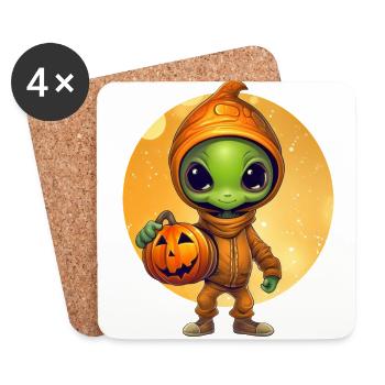 Alien & Pumpkin: Coucher de soleil d’Halloween - Dessous de verre (lot de 4) - blanc - Devant