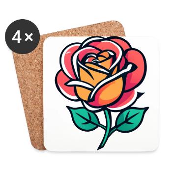 Rose - Dessous de verre (lot de 4) - blanc - Devant