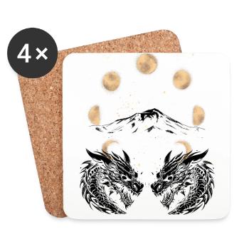Dragon Mountains Moon Phase Fantasy Moon - Coasters (set of 4) - white - Front