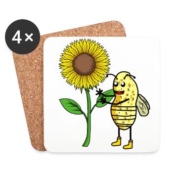 Erdnuss Sonnenblume Nuss Biene Insekt - Untersetzer (4er-Set) - Weiß - Vorne