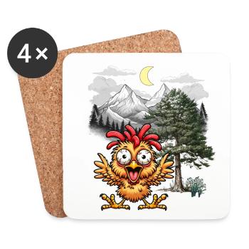Crazy Chicken Chickens Hen Wild West Nature - Coasters (set of 4) - white - Front