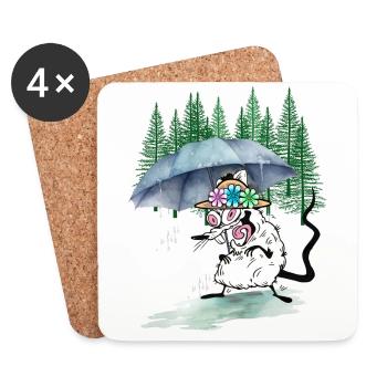 Rain Umbrella Kids Child Rat Forest Hike - Coasters (set of 4) - white - Front