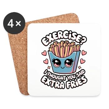 Exercise? I Thought You Said Extra Fries - Coasters (set of 4) - white - Front