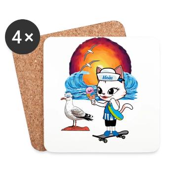 Cat Seagull Seagulls Moin Cats Skater Cream Cone - Coasters (set of 4) - white - Front