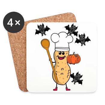 Cacahuète Citrouille Halloween Cuisine Chefs Enfants - Dessous de verre (lot de 4) - blanc - Devant