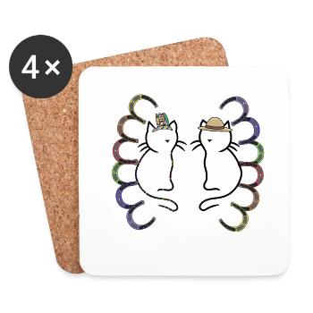 Wild West Chats Western Chat Enfants des années 80 - Dessous de verre (lot de 4) - blanc - Devant
