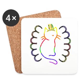 Chat rétro chats Vintage 80s 90s Chaman - Dessous de verre (lot de 4) - blanc - Devant