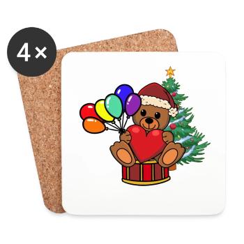 Ours en peluche Père Noël Père Noël Enfants - Dessous de verre (lot de 4) - blanc - Devant