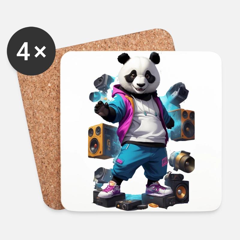Breakdance Panda - Untersetzer (4er-Set) - Weiß