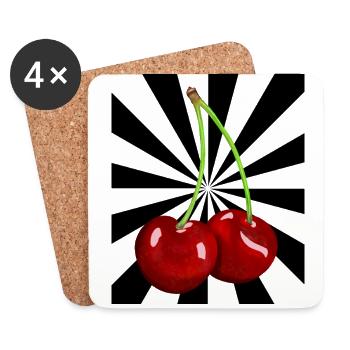 Rockabilly Retro Vintage Cherries Cherry 80s - Coasters (set of 4) - white - Front