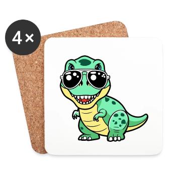 Dino mit Brille - Cool - Untersetzer (4er-Set) - Weiß - Vorne